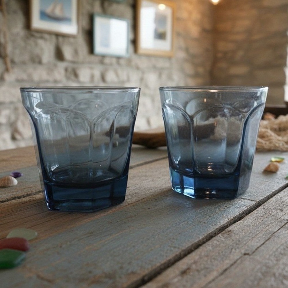 Anchor Hocking Courtney Dark Blue Rocks Glasses, Set of 2 Juice Glasses, Vintage